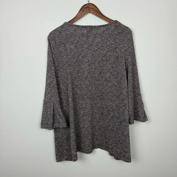 Chico's Easywear Silver Speckled Gray Open-Front Flare Sleeve Cardigan Sweater - Picture 7 of 7
